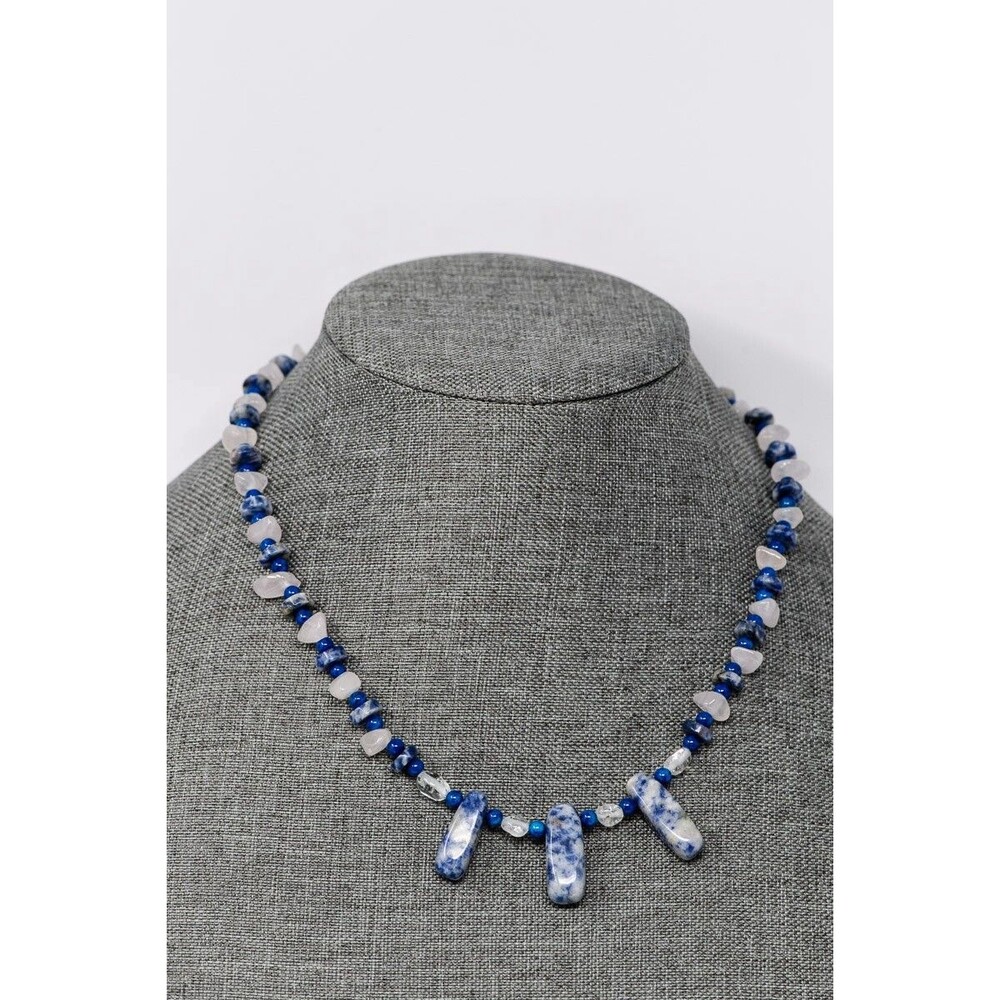 sodalite‎ beaded statement necklace pendant beads quartz crystals natural stone